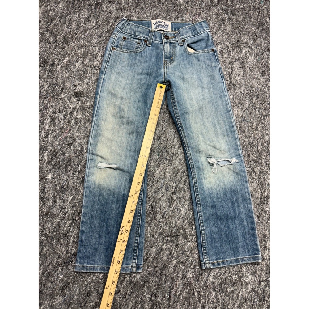 Signature by Levi Strauss Boys Slim Straight Fit Jeans Blue Distressed Size 8